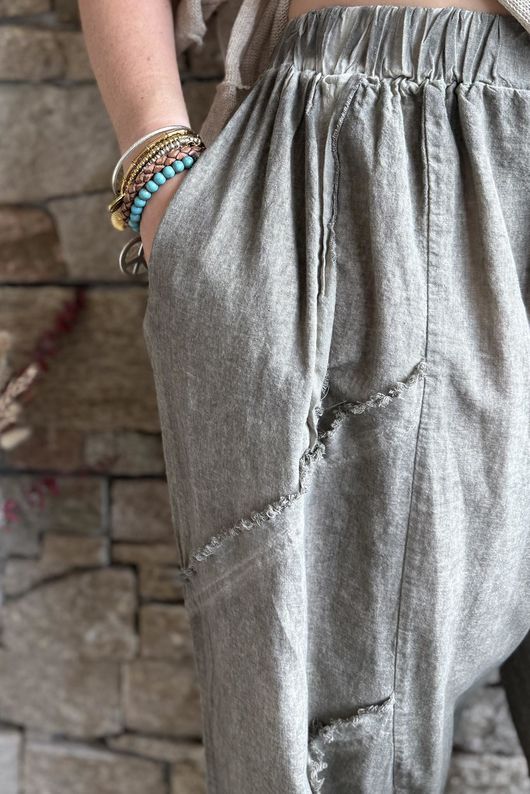 Rustic Nature Linen Blend Barrel Pant Washed Walnut